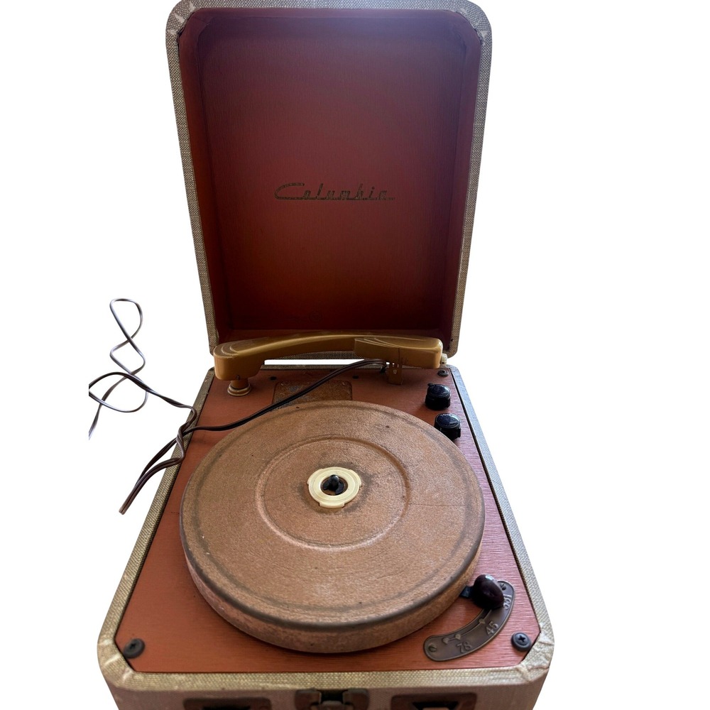 Vintage Columbia Portable Suitcase Record Player Turntable 3-Speed 33 45 78 Work